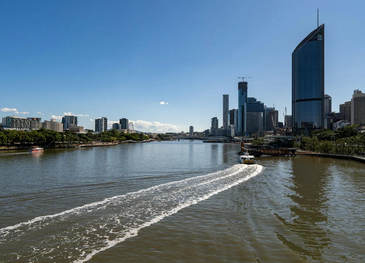 Brisbane city skyline and riverside architecture across the Brisbane River