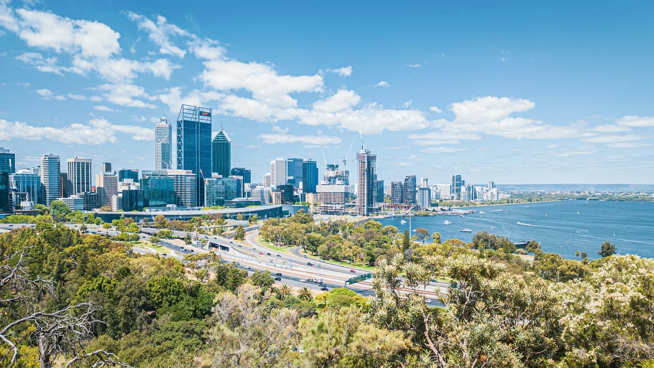 Perth skyline and the Swan River viewed from Kings Park